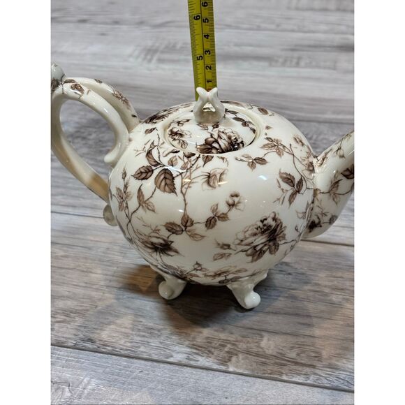 Brown Toile Collection Fine Porcelain Teapot Sugar Bowl and Creamer 3pc - Picture 4 of 14